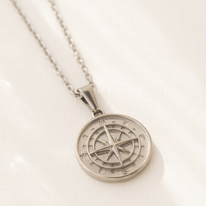 Silver Compass Necklace for men