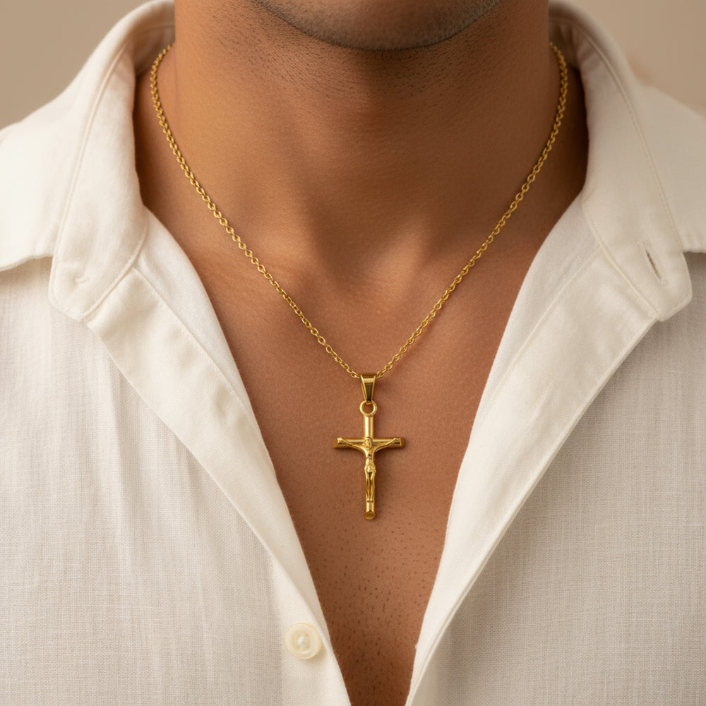 Mens Gold Crucifix Necklace