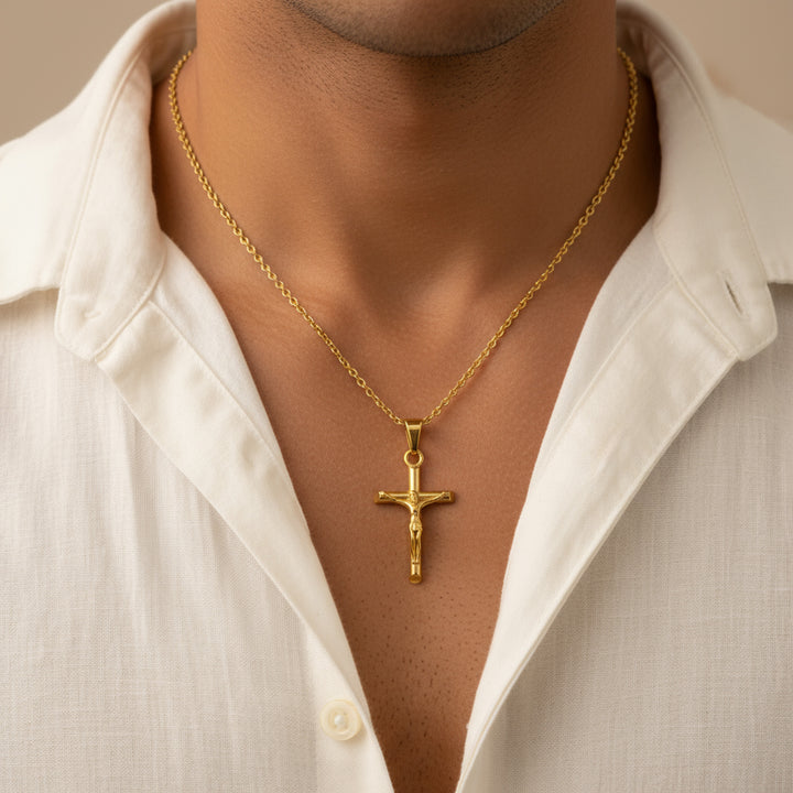 Mens Gold Crucifix Necklace