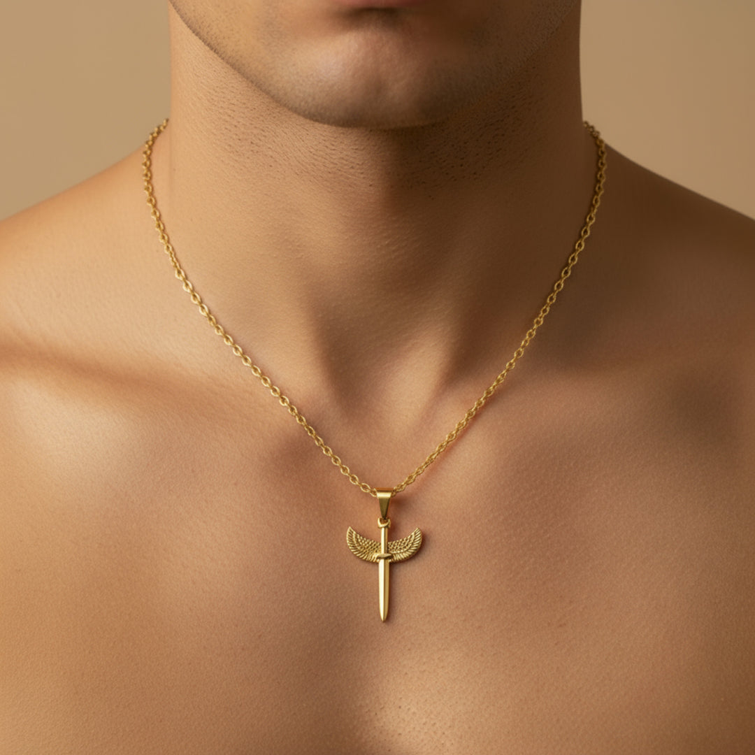 Mens Warrior Necklace Gold