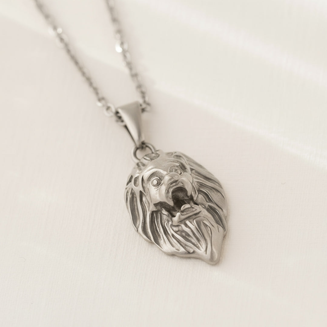 Mens Silver Lion Necklace