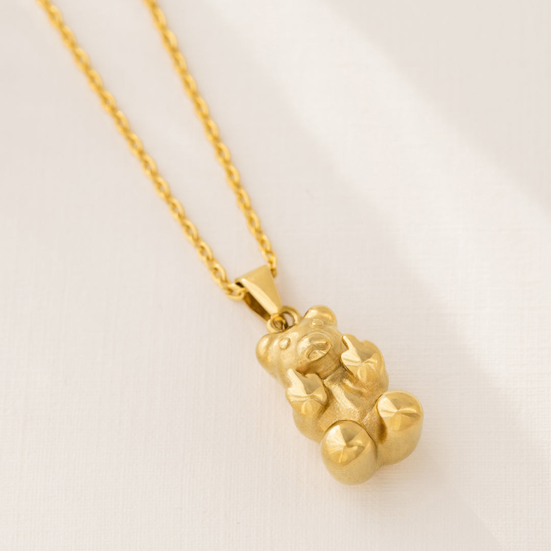 Mens Teddy Bear Necklace Gold