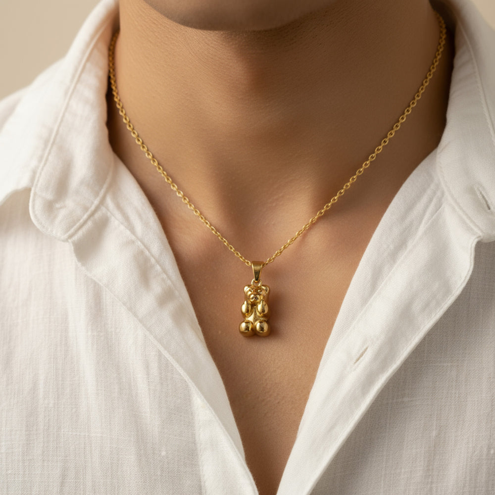 Mens Gold Bear Necklace