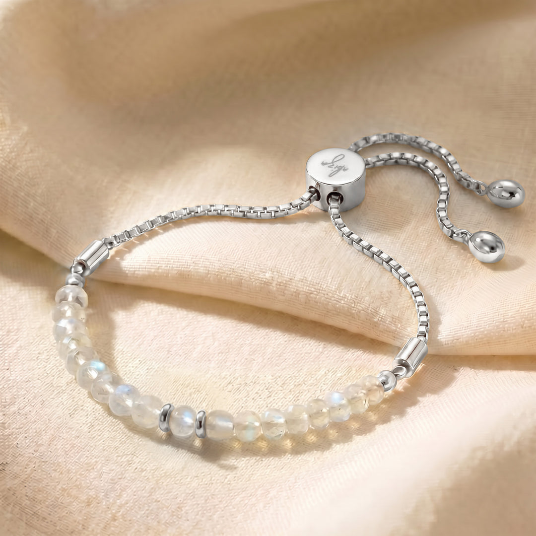 Silver June birthstone moonstone bracelet with adjustable slider chain