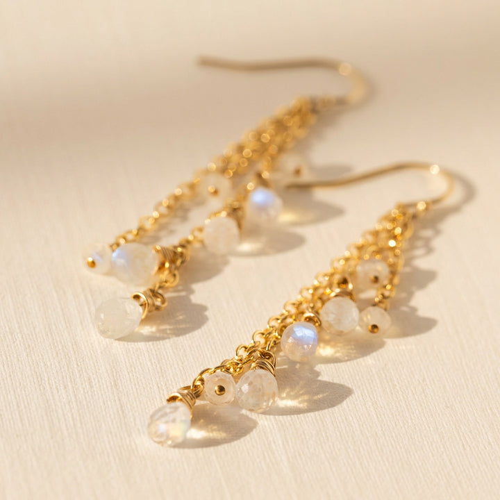 Real rainbow moonstone earrings in 14K gold fill