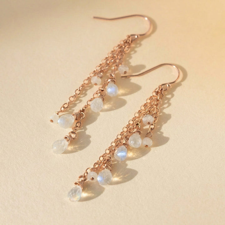 Rose gold rainbow moonstone earrings 