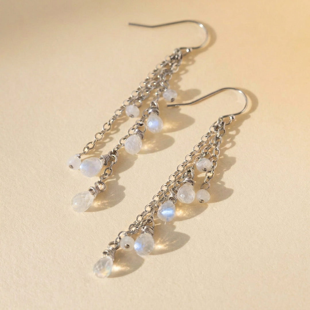 Sterling Silver Rainbow Moonstone Earrings