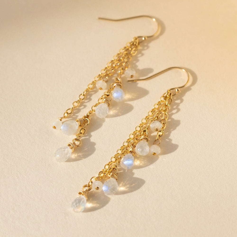 14k Gold filled Rainbow Moonstone Dangle Earrings