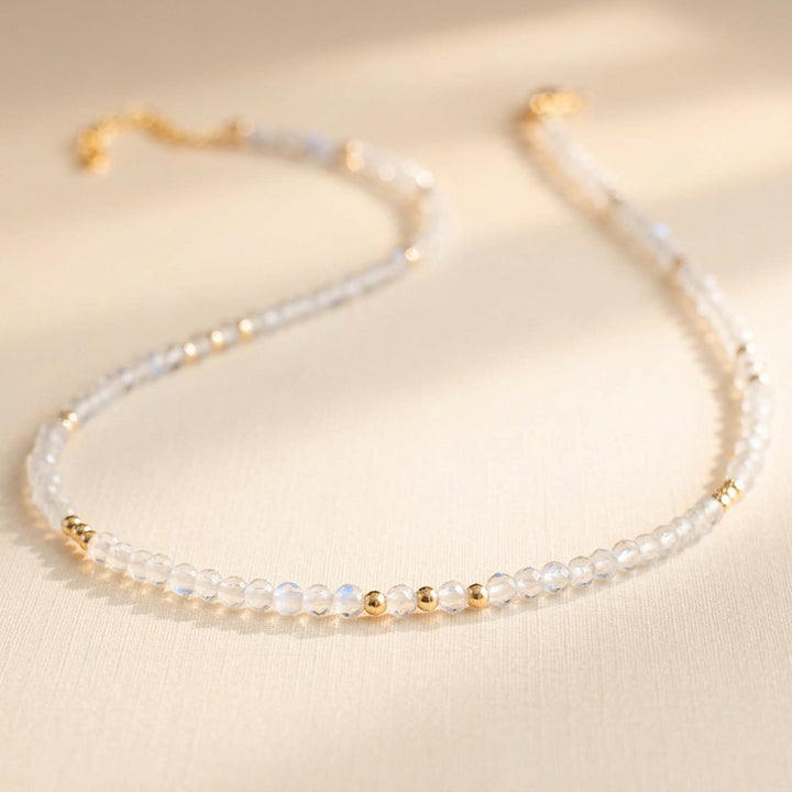 Moonstone Bead Necklace with handmade moonstone and gold beads jewellery— Abiza.