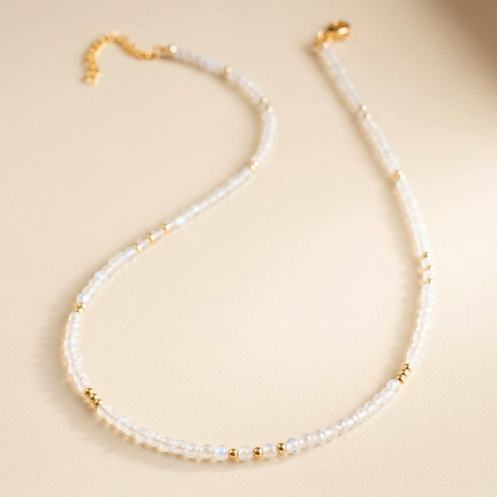 Moonstone Bead Necklace with moonstone, white beads, gold accents jewellery— Abiza.
