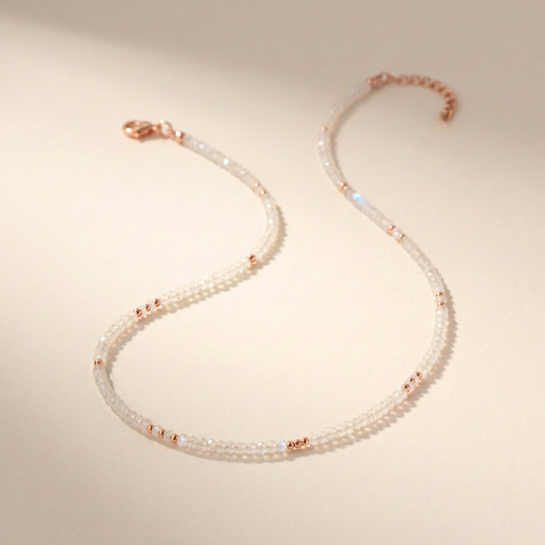 Rose gold filled rainbow moonstone necklace — handmade UK
