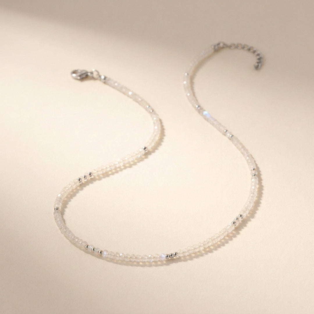 Sterling silver rainbow moonstone necklace — handmade UK
