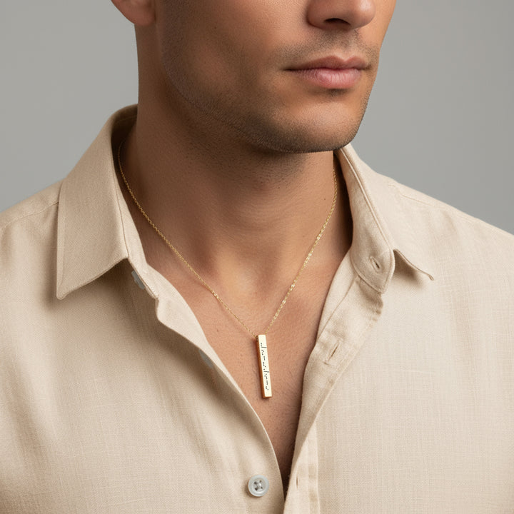 Gold morse code necklace for men