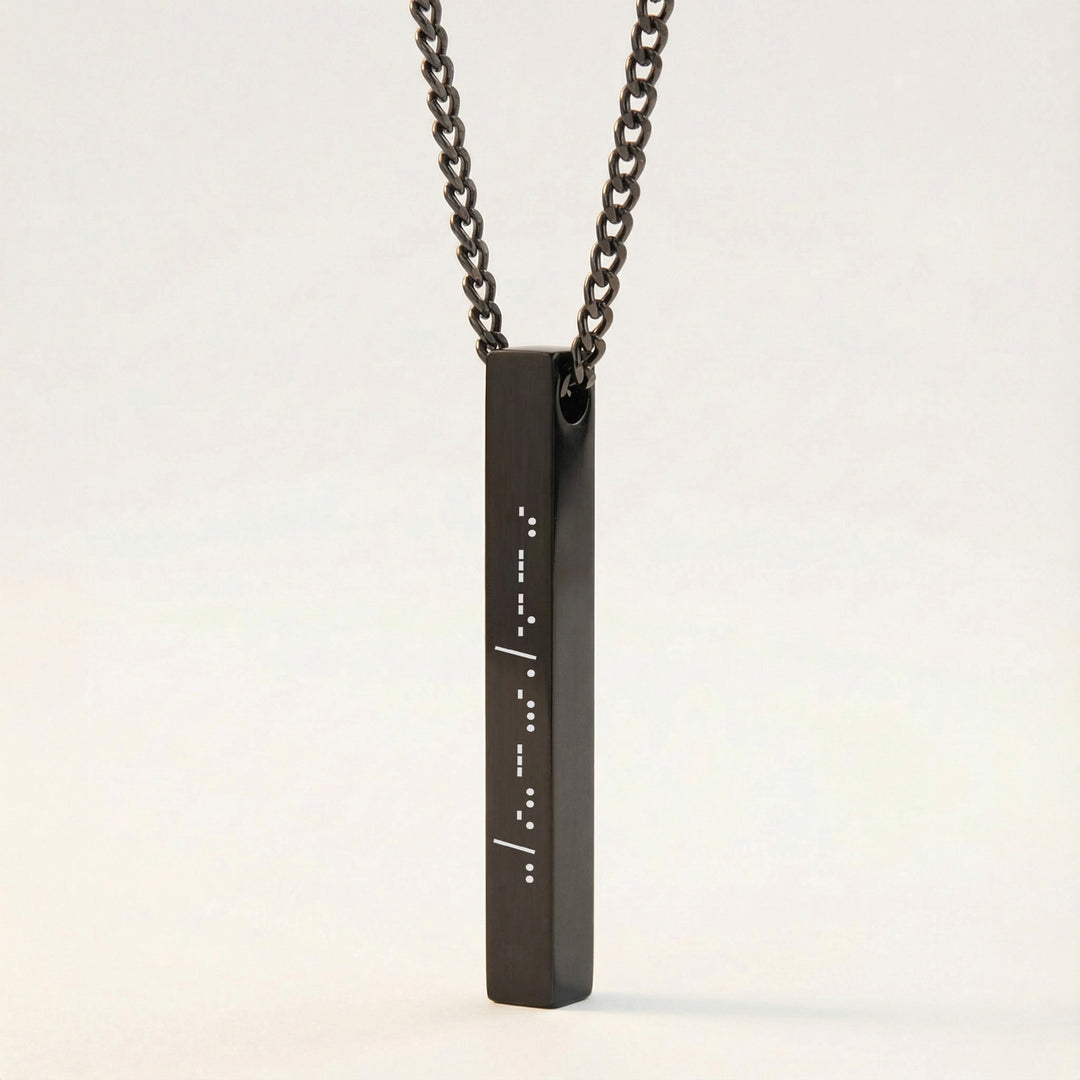 Morse code engraved black pendant