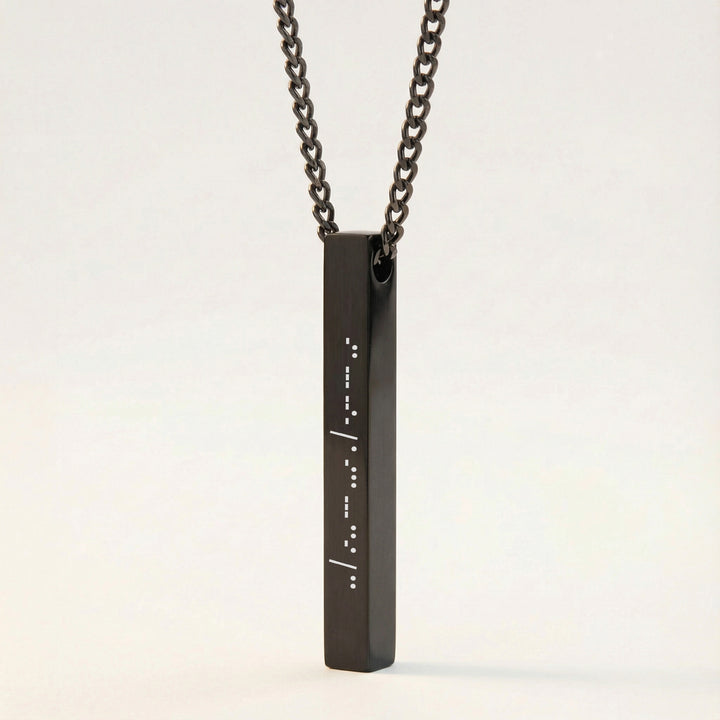 Morse code engraved black pendant