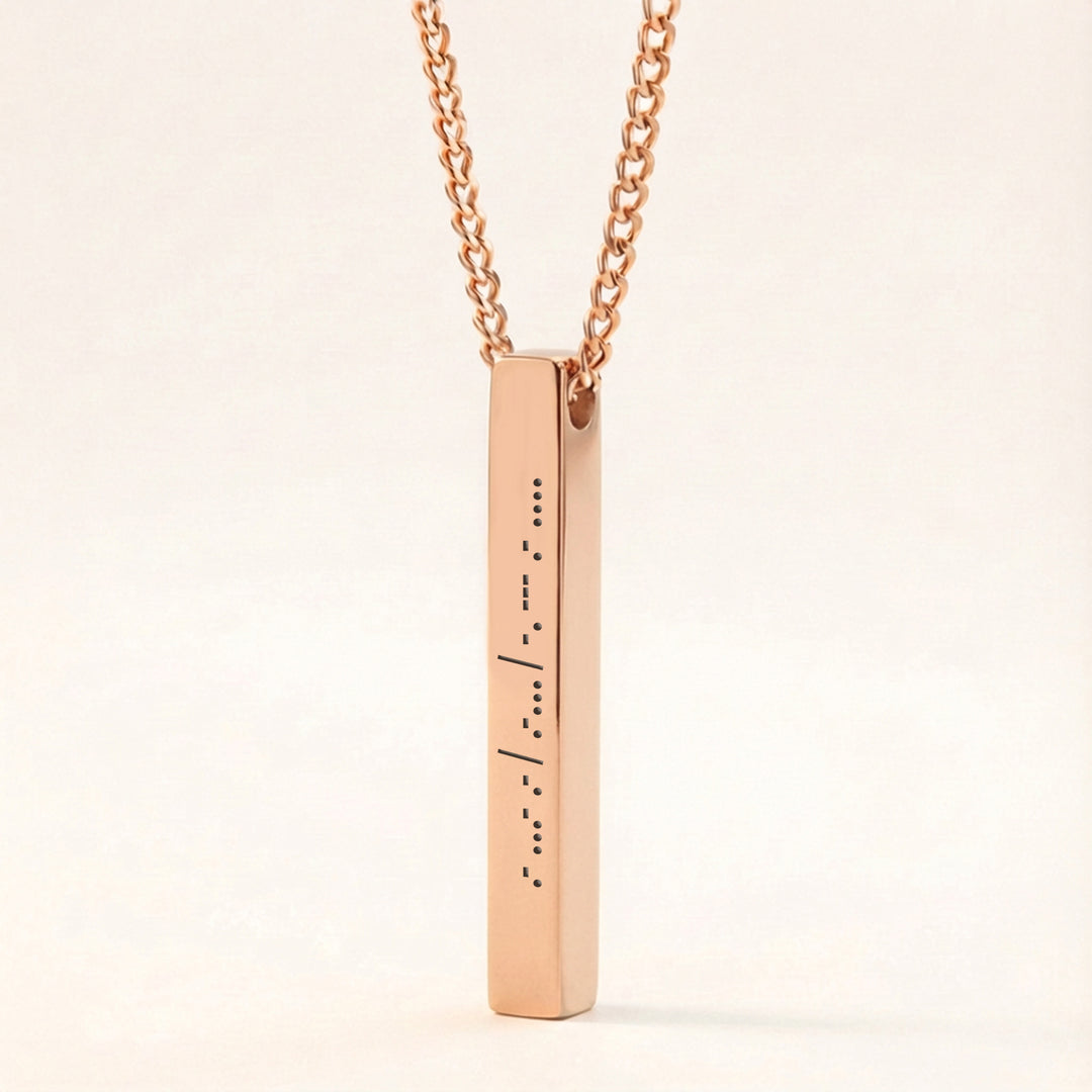 Morse Code Necklace – Personalised 4-Sided Bar Pendant