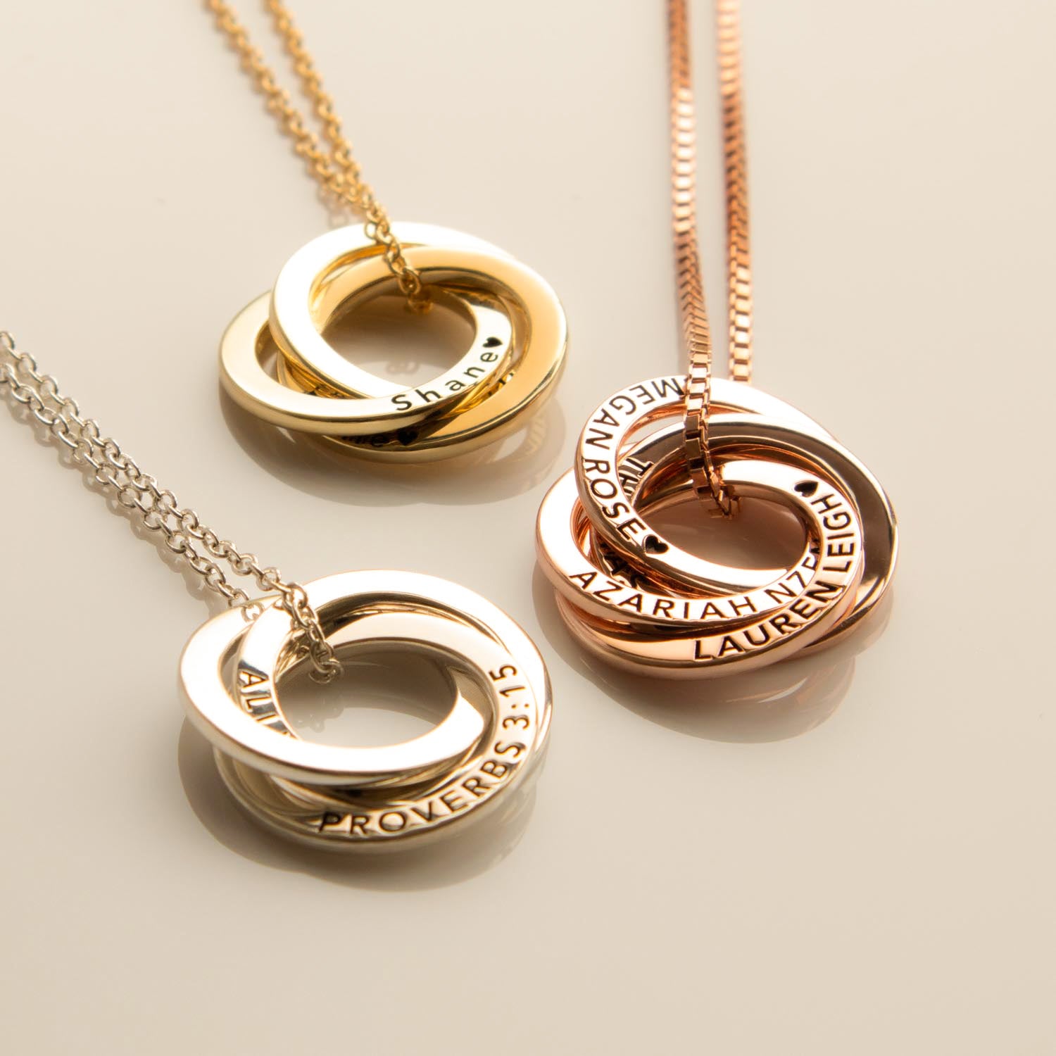 Personalised Family Necklace for Mum| Engraved Russian Rings - Main Image