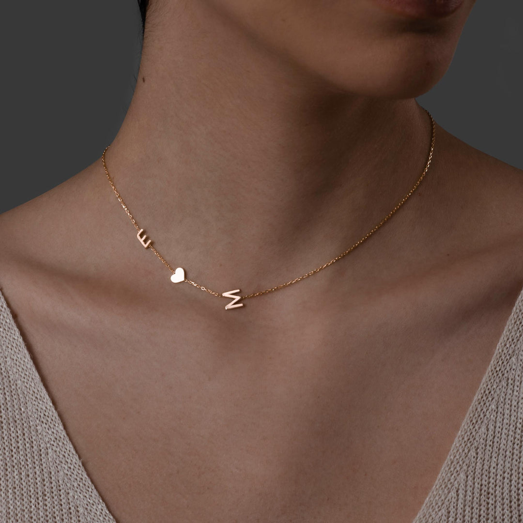 Sideways Initial Necklace in Silver and Gold Plated - Water, Sweat