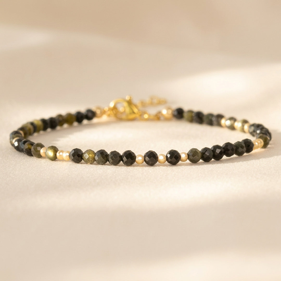 14K gold filled Obsidian bracelet — handmade UK