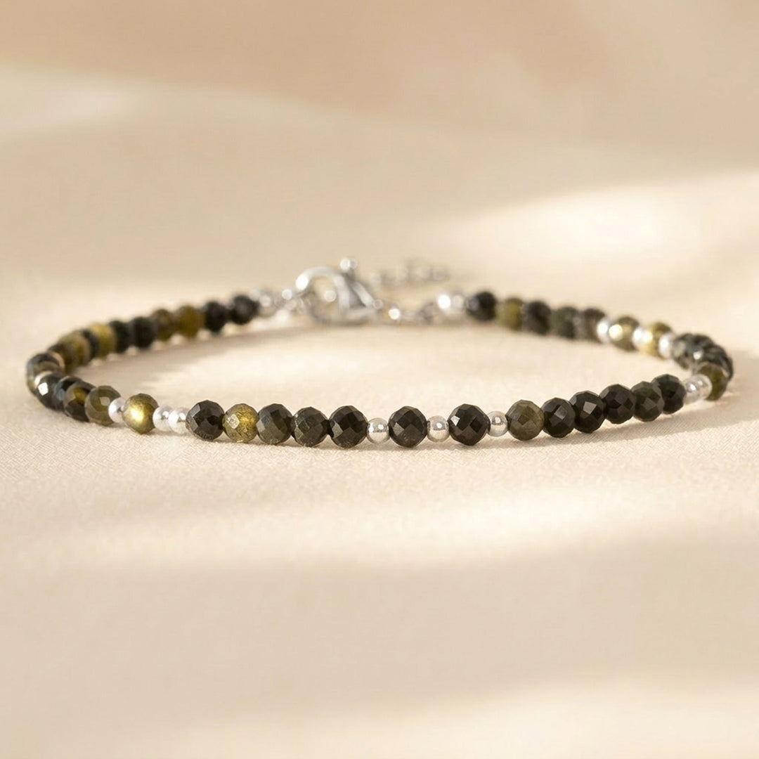 Sterling silver Obsidian bracelet — handmade UK