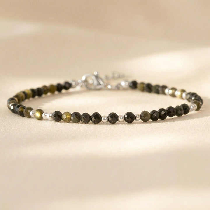 Sterling silver Obsidian bracelet — handmade UK