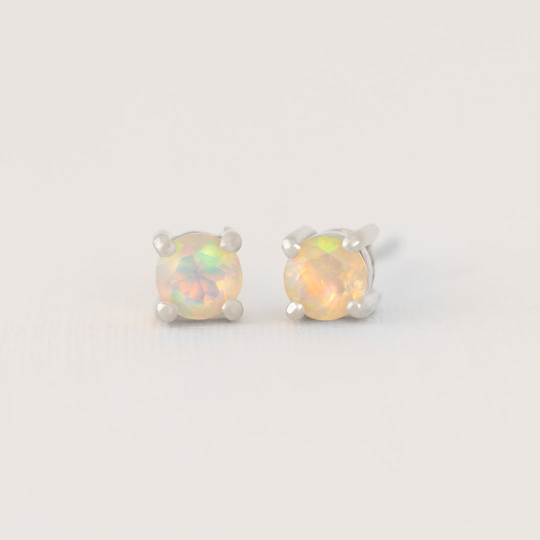 Fire Opal Stud Earrings Silver