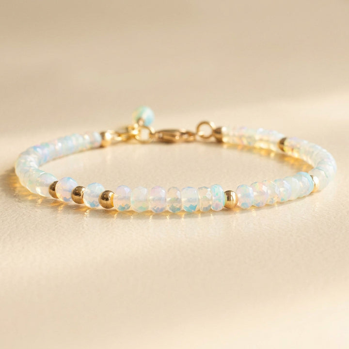 Real white opal bracelet bead detail - hand cut and faceted