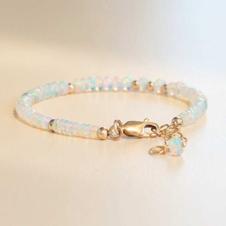 14K gold filled white opal bracelet — clasp and extender detail