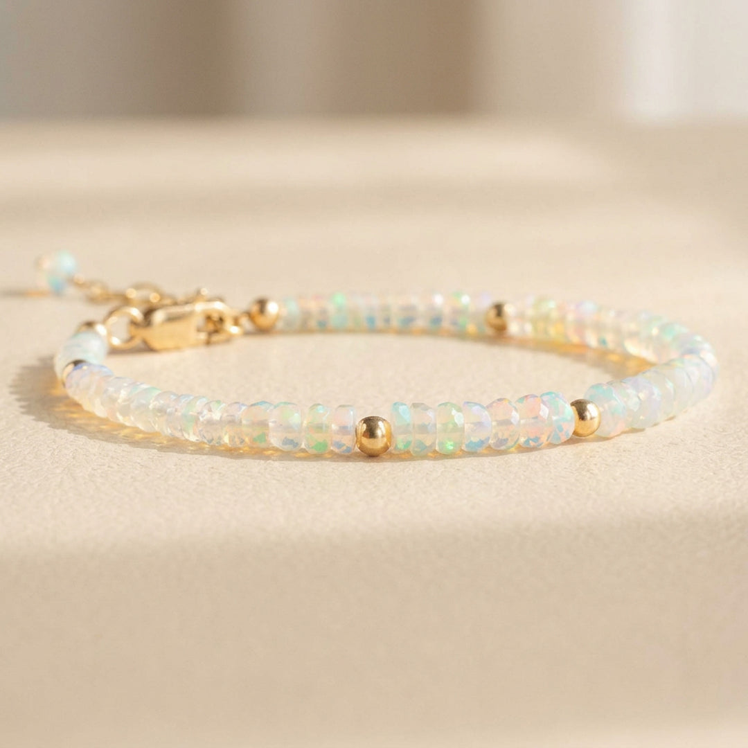 14K gold filled white opal bracelet — handmade UK