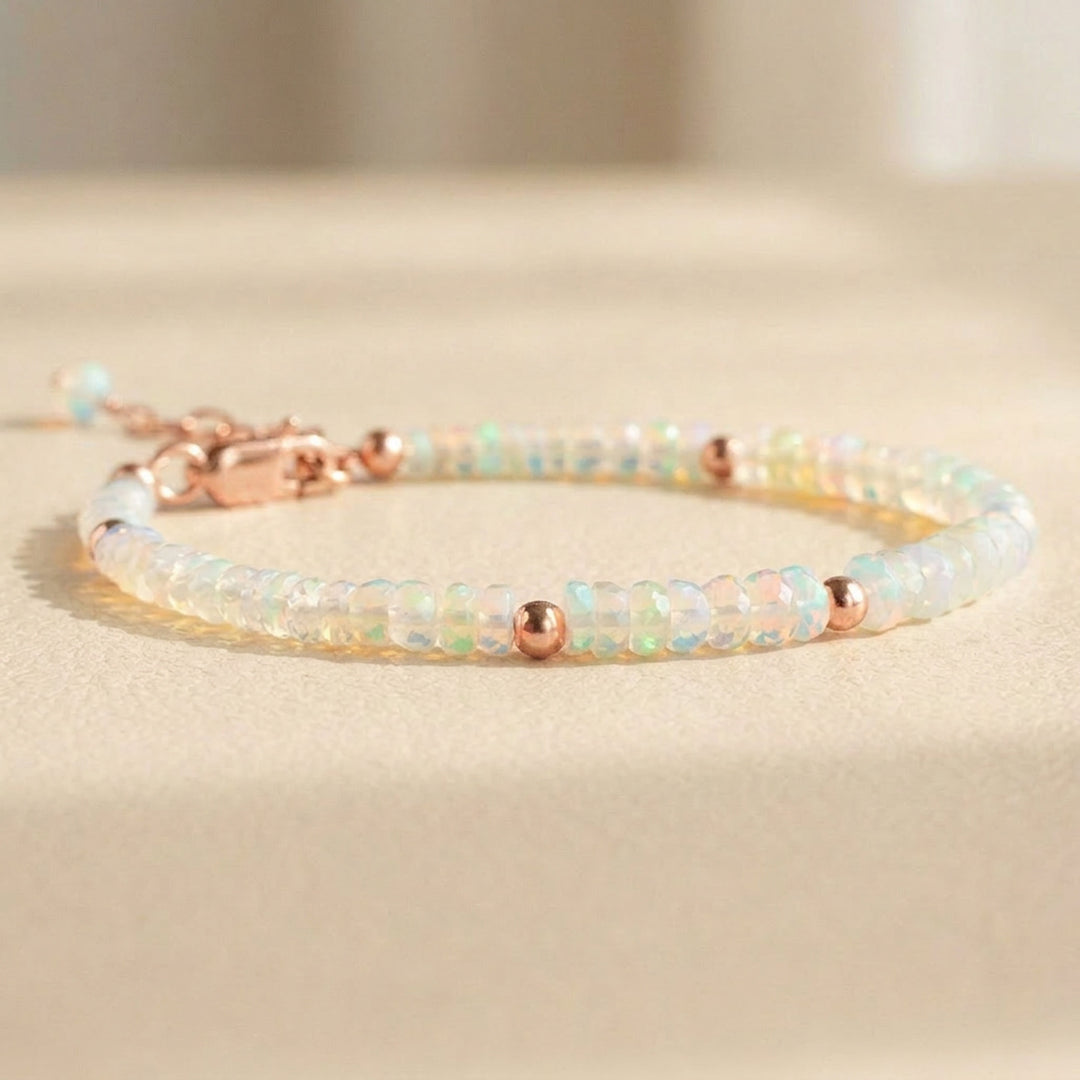 Rose gold filled white opal bracelet — handmade UK