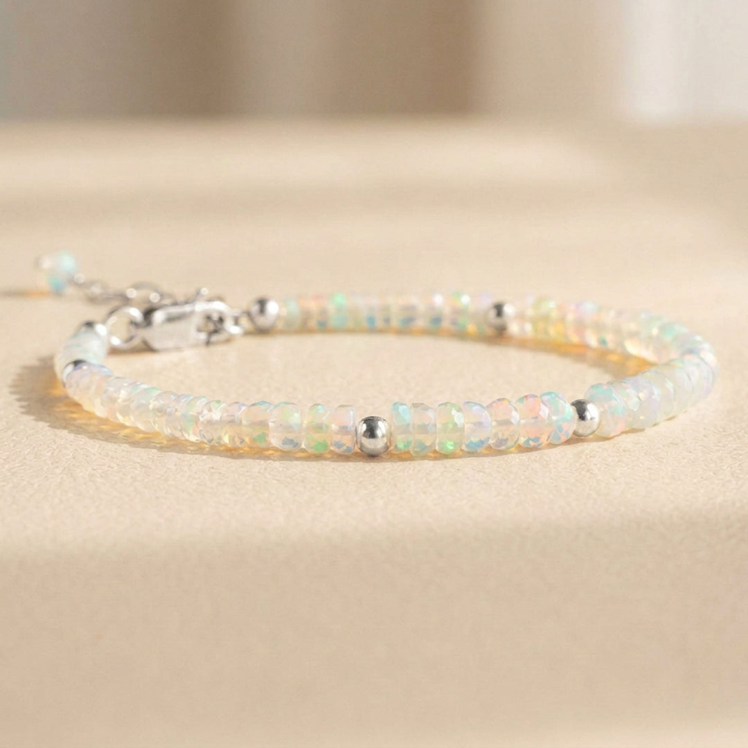 Sterling silver white opal bracelet — handmade UK