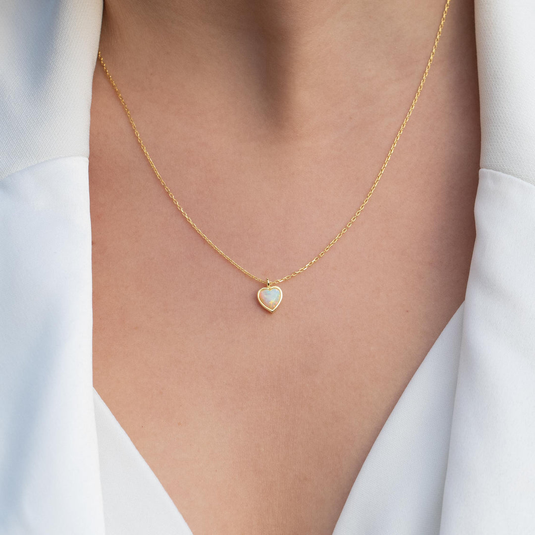 Opal Heart Necklace Gold