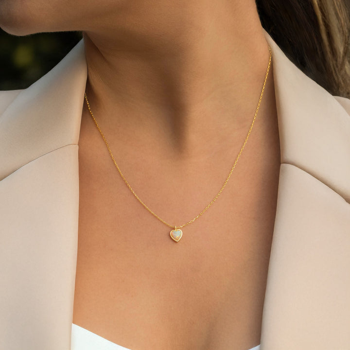 Gold Opal Heart Necklace