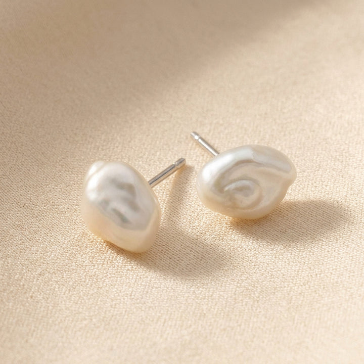 Real freshwater pearl stud earrings — keshi pearls on sterling silver posts, handmade UK