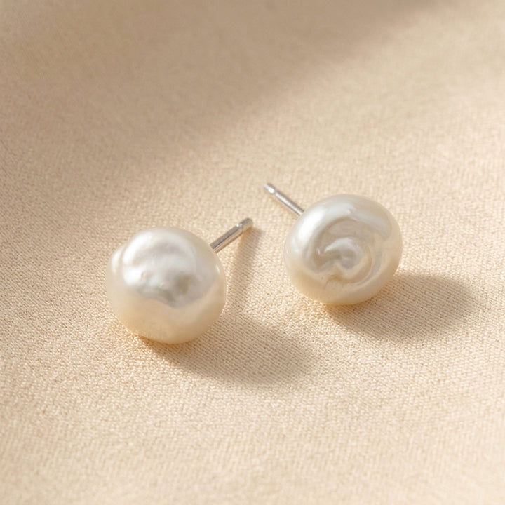 Real keshi freshwater pearl stud earrings — each pearl is organic and uniquely shaped, sterling silver posts