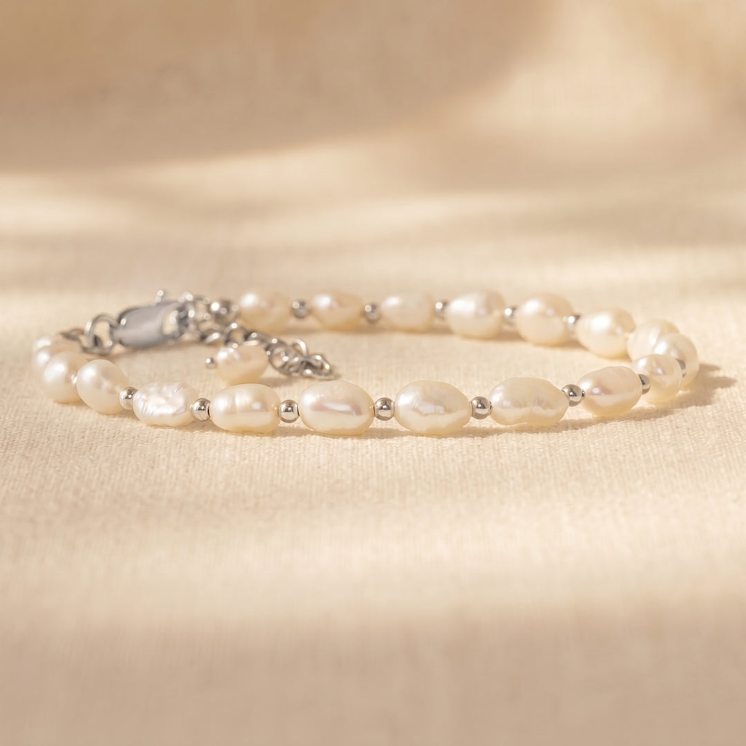 Real freshwater pearl bracelet for women in sterling silver — handmade UK