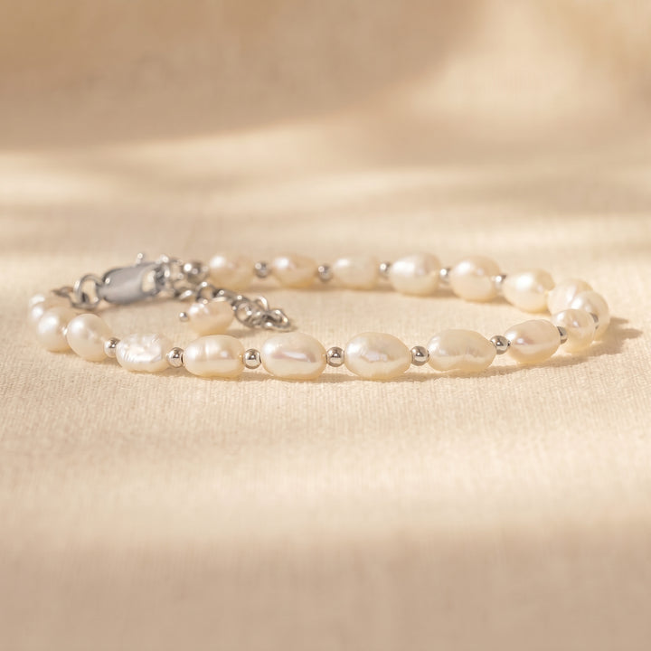 Real freshwater pearl bracelet for women in sterling silver — handmade UK
