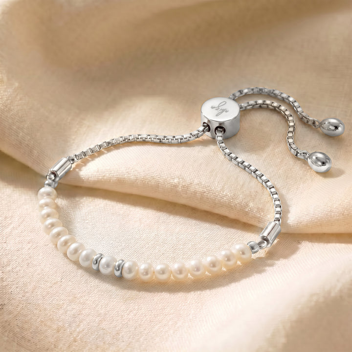 Silver June birthstone pearl bracelet with adjustable slider chain