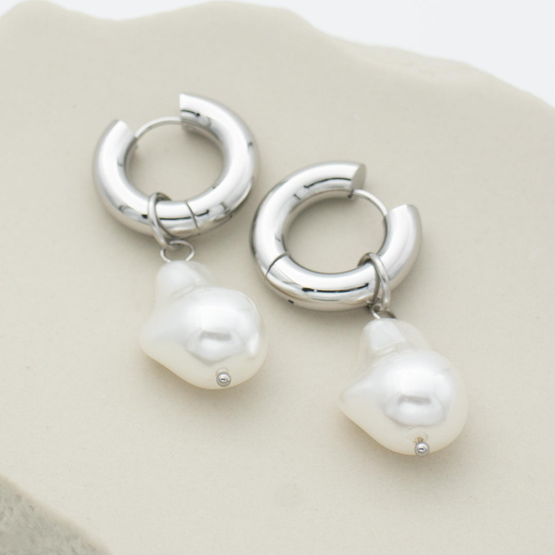 Pearl Hoop Earrings Silver 