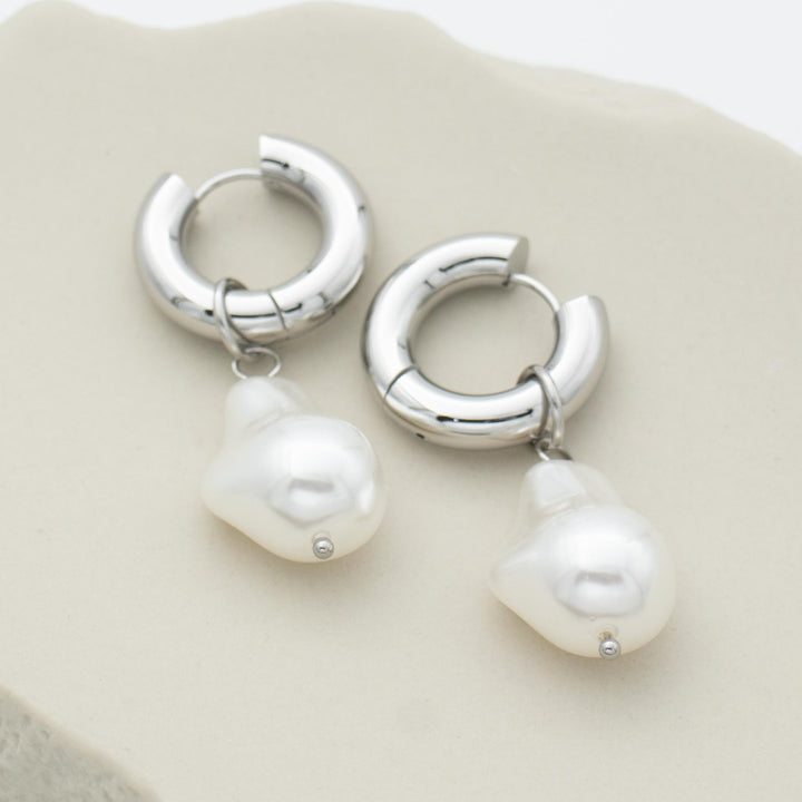 Pearl Hoop Earrings Silver 