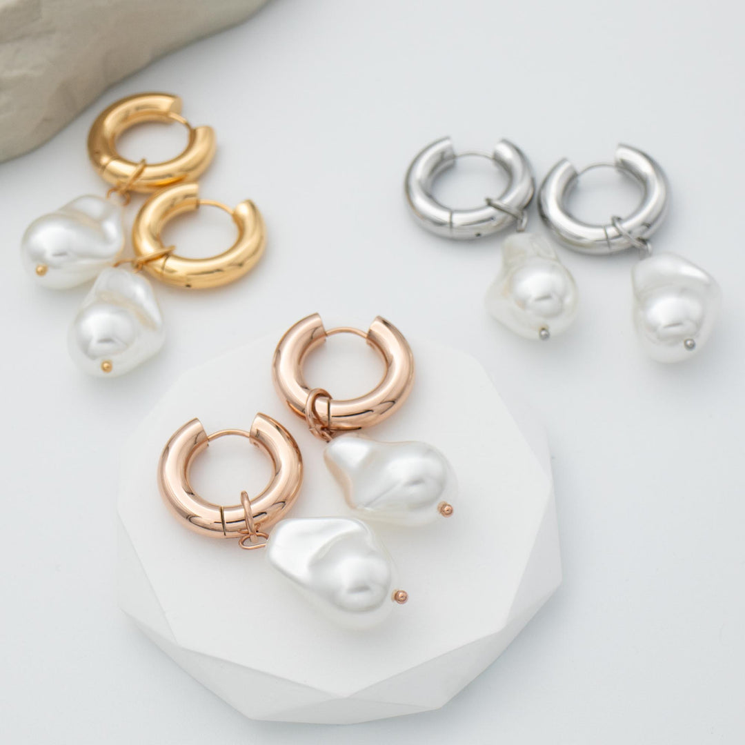 Pearl Drop Hoop Earrings