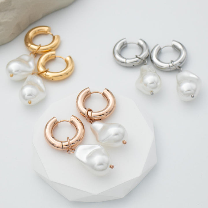 Pearl Drop Hoop Earrings