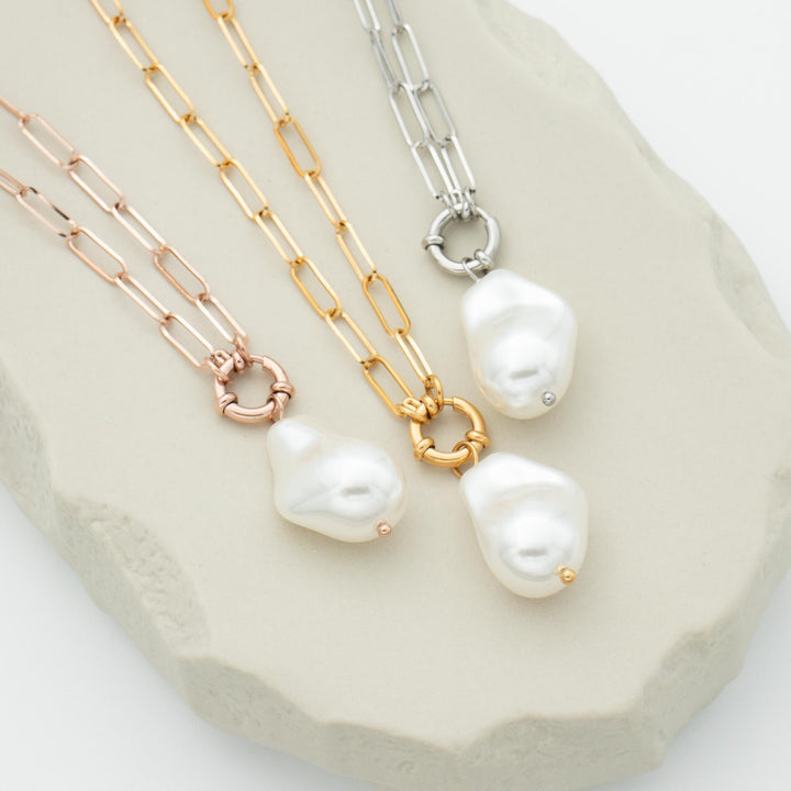 Paperclip Pearl Pendant Necklace
