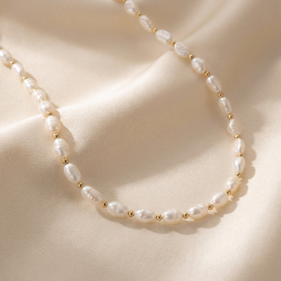 Real pearl necklace in gold - hand-strung in Chester UK