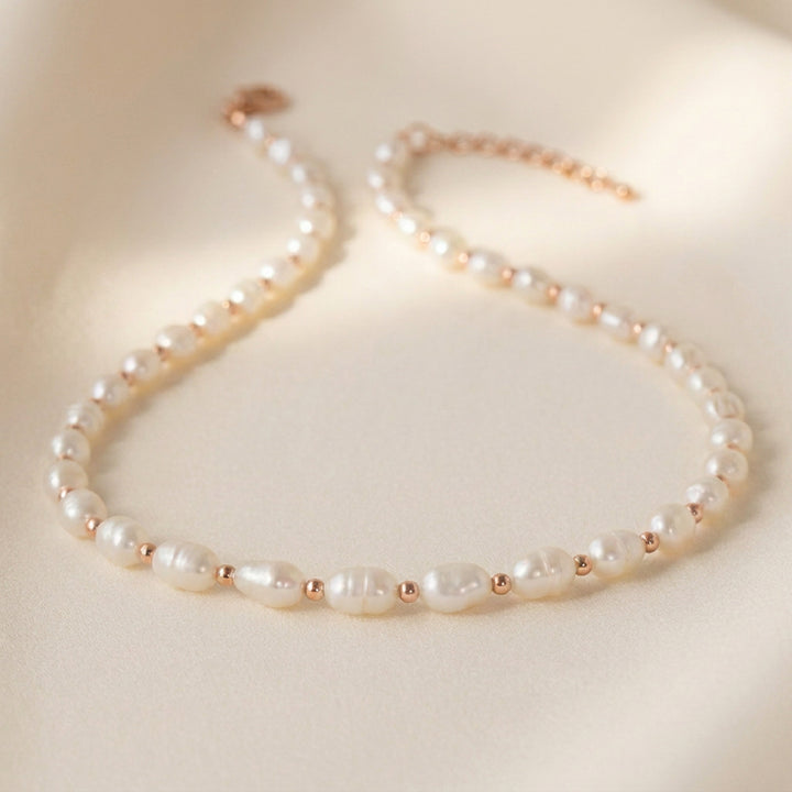 Rose gold filled pearl necklace — handmade UK
