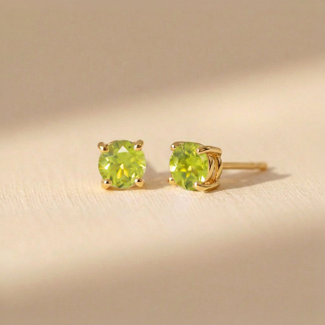 Real 4mm peridot stud earrings on 18K gold vermeil posts and butterfly backs