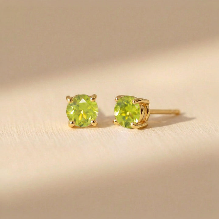 Real 4mm peridot stud earrings on 18K gold vermeil posts and butterfly backs