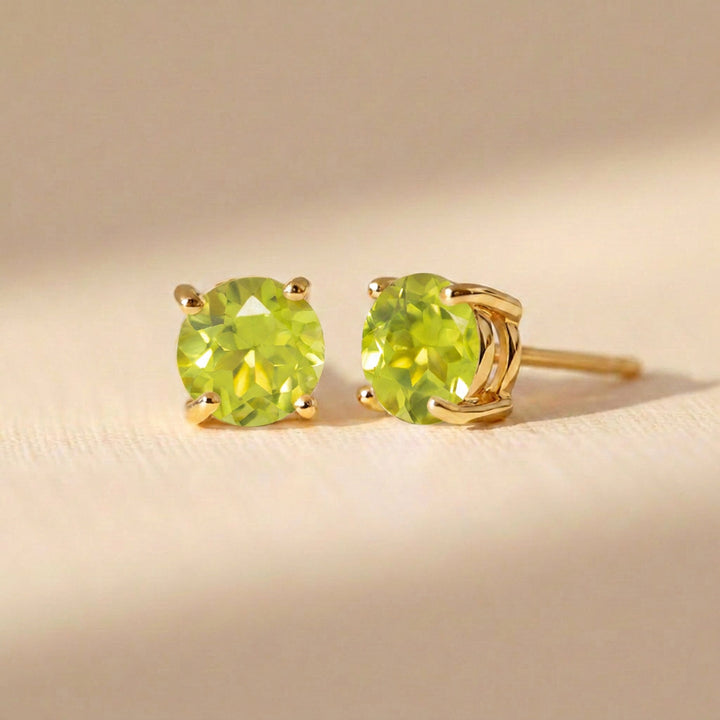 Real peridot stud earrings — 6mm faceted peridot on 18K gold vermeil posts, August birthstone