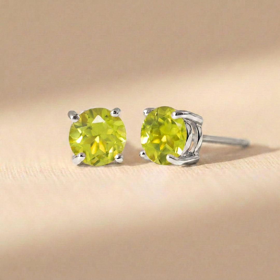 Real 6mm peridot stud earrings on sterling silver posts and butterfly backs