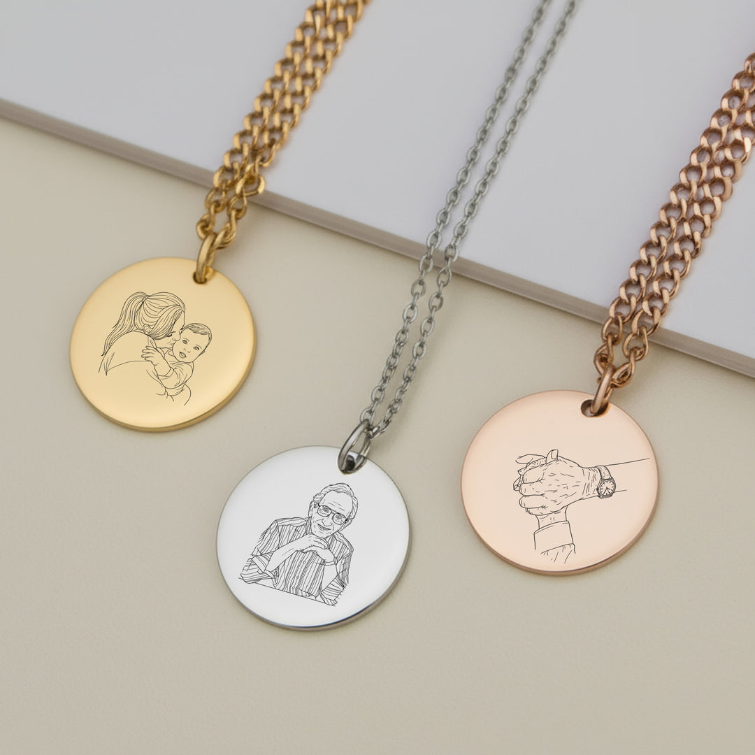 Personalised Photo Necklaces in gold, silver and rose gold side by side